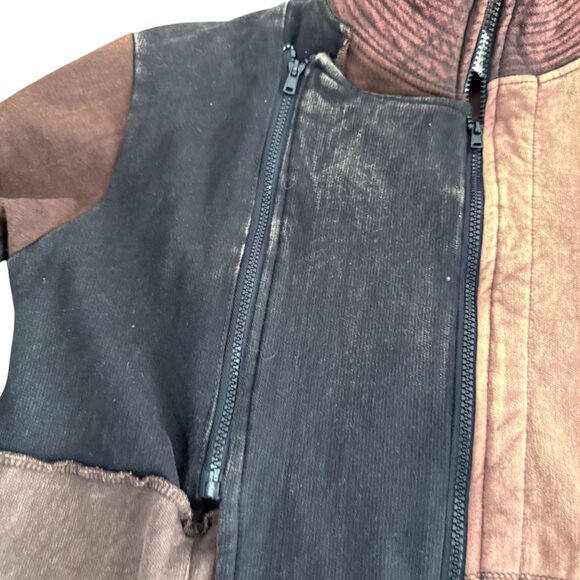 Avatar Boho Patchwork Zip Front Asymmetrical Jacket Women's Hippie Brown Black - Picture 6 of 12